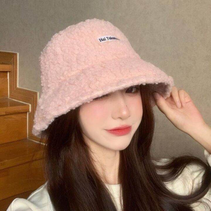 ส่งเร็วพิเศษ-hat-หมวกฤดูหนาว-หมวกไหมพรม-หมวกบักเก็ต-ผ้าขนแกะ-หมวกบักเก็ต-หมวกแฟชั่นสไตล์เกาหลี