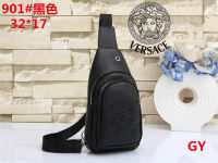 【ขายร้อน】 Original Versacee Men S Chest Bags Casual Waist Bags Small Short Trip Travel Carry Bags Men S Waterproof Shoulder Crossbody Bags Cowhide Handbags