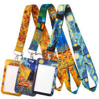 JF1298 Van Gogh สายคล้องคอ Lanyard สำหรับ Key ID Card Gym ศัพท์มือถือสายรัด USB ผู้ถือป้าย Art ภาพวาดสีน้ำมัน Starry Sky Lanyards