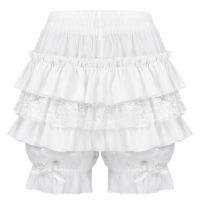 Sinstrong Girls Vintage Victorian Pumpkin Shorts Layered Ruffled Lace Trim Lolita Bloomers Shorts Gothic Pantaloons Kawayi Security Short