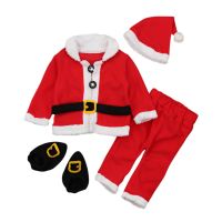 Thaya เสื้อผ้าเด็กทารกชุดทารกแรกเกิด Santa Claus Deluxe Plush Jacket + กางเกง + หมวก + ถุงเท้าเด็กวัยหัดเดิน Unioomph Xmas เครื่องแต่งกาย