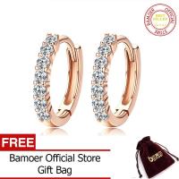 BAMOER 100% 925เงินสเตอร์ลิงต่างหูห่วงกลมคริสตัล CZ วิบวับสำหรับผู้หญิงเครื่องประดับเงินแท้ SCE351