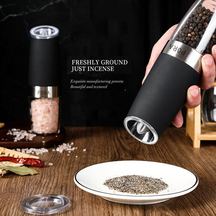 2pcs-black-electric-pepper-mill-with-bracket-salt-and-pepper-grinder-set-stainless-steel-gravity-automatic-spice-mill-kitchen