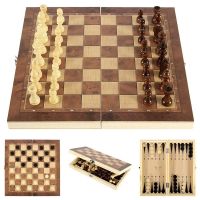 24x24CM 3in1 International Chess Set Wooden Folding Chess Indoor Entertainment Portable Board Game Checker Birthday Gift For Kid