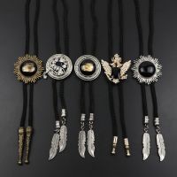 Round New Trendy Bolo Tie Popular Western Cowboy Star Men Women Necklaces Dance Necktie Retro Shirt Imitation Obsidian Pendant