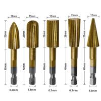 5ชิ้นตะไบโรตารี่ Rasp เหล็กหกเหลี่ยมก้านหมุน6.3มม. ตะไบเสี้ยนเศษไม้บดเครื่องมือสำหรับงานไม้ไฟฟ้า