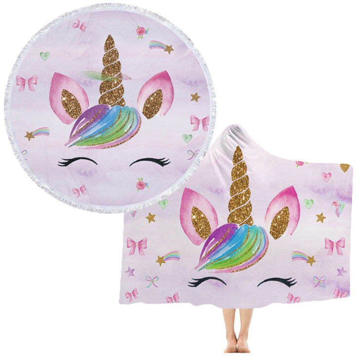 soft-microfiber-beach-towel-unicorn-printing-summer-hooded-beach-towel-swimming-bath-towel-adults-children-round-yoga-blanket