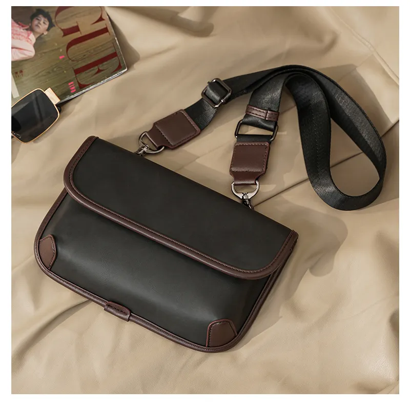 LEBSGE Men Small Diagonal Square Bag Pu Leather Black Color Street Style  Small Shoulder Bag Mobile Phone Bag Crossbody Bag