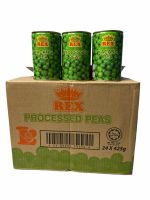 ถั่วลันเตา REX Procesed Peas Green Peas รุ่นกระป๋อง ฝาดึง สินค้านำเข้าจากมาเลเซีย 425g 1ลัง/บรรจุ 24 กระป๋อง ราคาส่ง ยกลัง สินค้าพร้อมส่ง