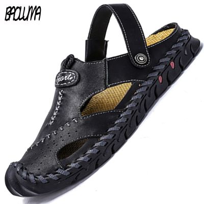 ขายดีที่สุด ioztt2023 - /☄ Men 39;s Sandals Leather Original Men Slippers Roman Designer Beach Soft Man Outdoors Shoes Size 48