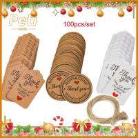 PETIBABE 100pcs(with 20m rope) DIY กลม งานฝีมือ ป้ายชื่อสวน สุขสันต์วันคริสต์มาส แฮงค์แท็ก ป้ายขอบคุณ แท็กกระดาษคราฟท์