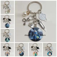 【DT】New Doctor Oil Painting Angel Nurse Picture Keychain Glass Cabochon Pendant Keychain Doctor Nurse Medical Staff Souvenir hot