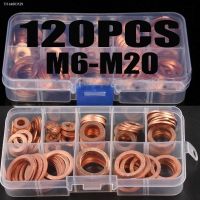 ✧ 120PCS M6-M20 Solid Copper Washers Gasket Kit Sump Plug Flat Ring Seal Set For Boat Crush Washer Hardware Plumbing Gaskets