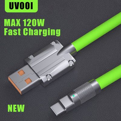 Hot 6A Fast Charging Cable For Samsung Galaxy OPPO Xiaomi Zinc Alloy Cable Liquid Silico PD 27W Charge Cable For iPhone With LED