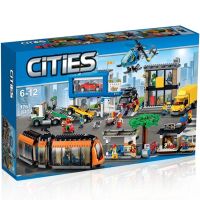 [LEGO] To assemble the lego city square with the train car trailer truck stop large plane building blocks toys gifts