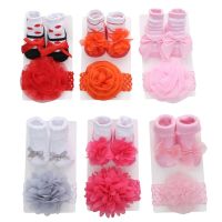 ❦  Hot Selling Lovely Girls Baby Socks Bowknot Lace Flower Elastic Hairband Socks Set Newborn Birth Gift 2Pcs/Set for 0-12 Month