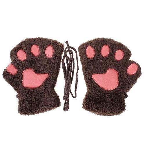 ถุงมือครึ่งนิ้ว-แบบหนา-ลายอุ้งเท้าแมว-อุ้งเท้าหมีน่ารัก-สําหรับเด็กผู้หญิง