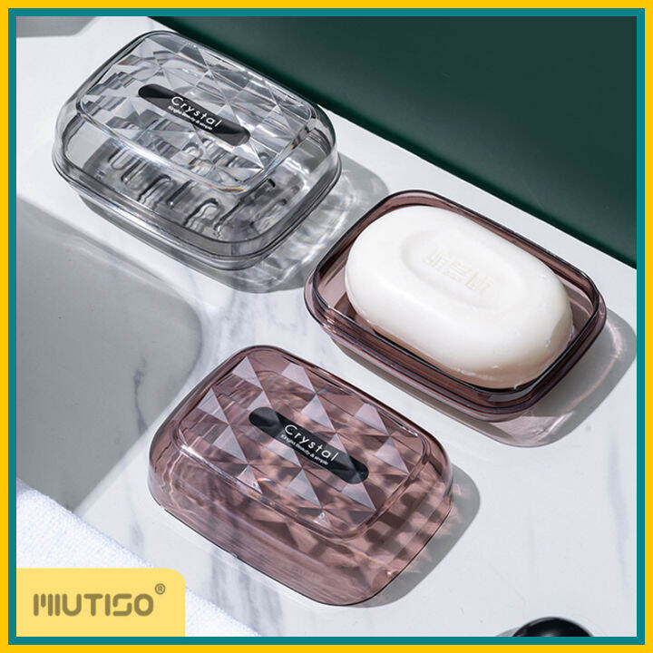Miutiso Soap Tray with Lid Drain soap box Plastic Soaps Holder Case for
