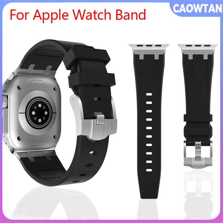 สายซิลิโคนสำหรับสายคาด-apple-watch-อัลตร้า49มม-8-7-45มม-41มม-สปอร์ตสายข้อมือโลหะนิ่ม-iwatch-6-5-4-se-44มม-42มม-40มม-38มม