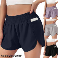 Happybuyner Biker สั้นเอวสูงสำหรับผู้หญิง Tummy Control 2 In 1สองชั้นกางเกงโยคะด้านข้างกระเป๋า Spandex Scrunch กางเกงวิ่ง