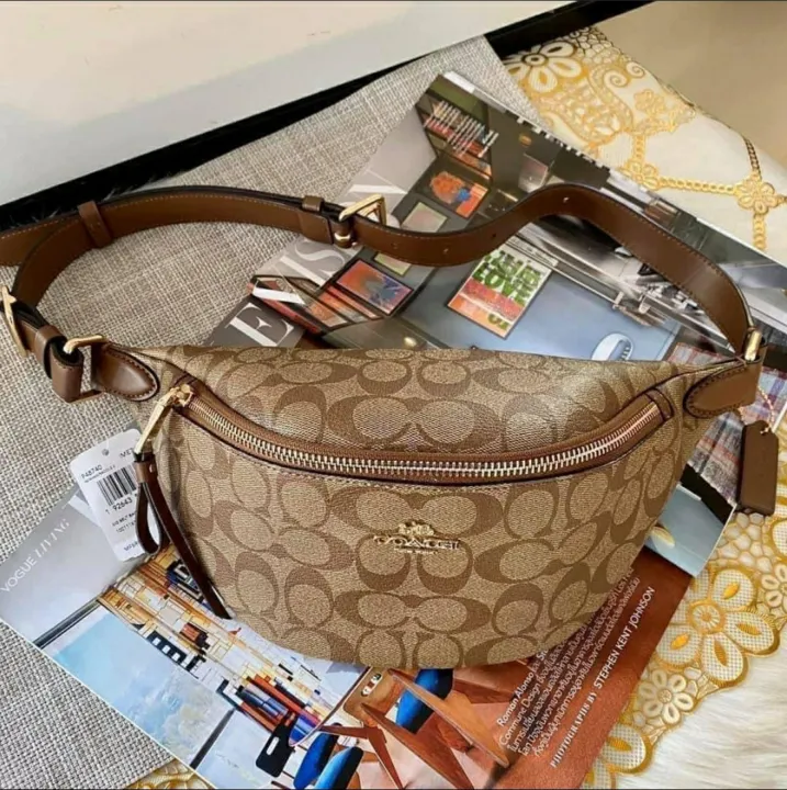 Coach F48740 Belt Bag in Khaki Signature Coated Canvas and Saddle ...