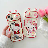 ตุ๊กตา3D Hello Kitty ลายการ์ตูนลายคลื่นเคสโทรศัพท์ใช้ได้กับ iPhone 14 13 12 Pro Max Plus 11เคสป้องกันกล้องหน้าต่างดึงได้11แบบนิ่มเคส TPU กันกระแทก