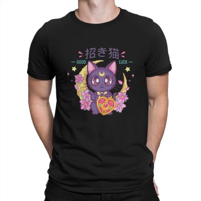 Japanese Animation Sailor Moon Newest TShirt for Men Lucky Cat Luna Round Neck Pure Cotton T Shirt Hip Hop Birthday Gifts XS-4XL-5XL-6XL