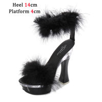 20212021 New 4 Color Feather Thick High Heels Platform Sandals Women 14cm 17cm Heels Shoes Female Summer Hair Wedding Pumps Shoes