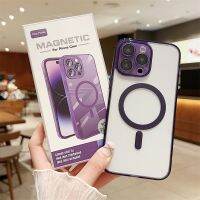 เคสโทรศัพท์แม่เหล็กโปร่งใสเคลือบอิเล็คโทรเพลท Iphone 14 11 13 12 Pro Max พร้อมฝาหลังแข็งทำจากอะคริลิคเพื่อป้องกันเลนส์