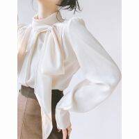 【HOT】 2023 trendy ins apricot chiffon bow womens design sense niche streamer professional top