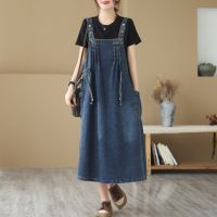 【HOT】❉❖ 2149 Sleeveless Spaghetti Straps Denim Side Pockets Loose A-line Jeans Female Overall