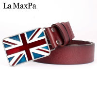 Drop shipping Fashion belt men &amp; women genuine leather belt British flag buckle Union Jack waistband casual Belt gift