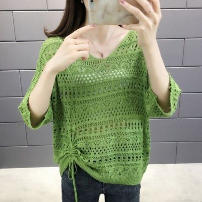 Hollow-out sweater female thin loose in the summer of 2021 the new draw string net smock western style jacket lady air conditioning unlined upper garment