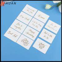 HUAN 50PCS DIY การออกแบบที่เรียบง่าย สุขสันต์วันเกิด การ์ดอวยพรสีขาว ขอบคุณ การ์ดข้อความเขียนด้วยลายมือ ปั๊มทอง