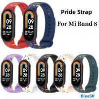 BLUESN สายซิลิโคนสำหรับ Xiaomi Mi Band 8สายรัดข้อมือรุ่นความภาคภูมิใจสายรัดข้อมืออะไหล่สายรัดข้อมือ Correa MiBand 8อุปกรณ์สมาร์ทวอทช์