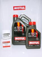 MOTUL H-TECH 100 Plus 10W-40 สังเคราะห์แท้ 100% 4+1ลิตร  ฟรี กรองน้ำมันเครื่อง ฟอร์ด เฟียสต้า แท้ แถมฟรี เสื้อยืดสุดเท่ จาก Motul 1ตัว (ฟรีไซต์)