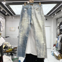 Streetwear Tie Dye ล้างกางเกงยีนส์ Distressed ผู้ชายผู้หญิงคุณภาพสูง Patchwork Casual Heavy ผ้ากางเกง Jean Pants