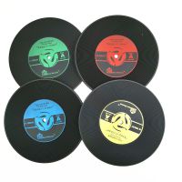 Round Retro CD Record Coasters Vintage Creative Mug Mats Phonograph Soft Glue Heat Proof Pads Table Mats for Dining Table PVC