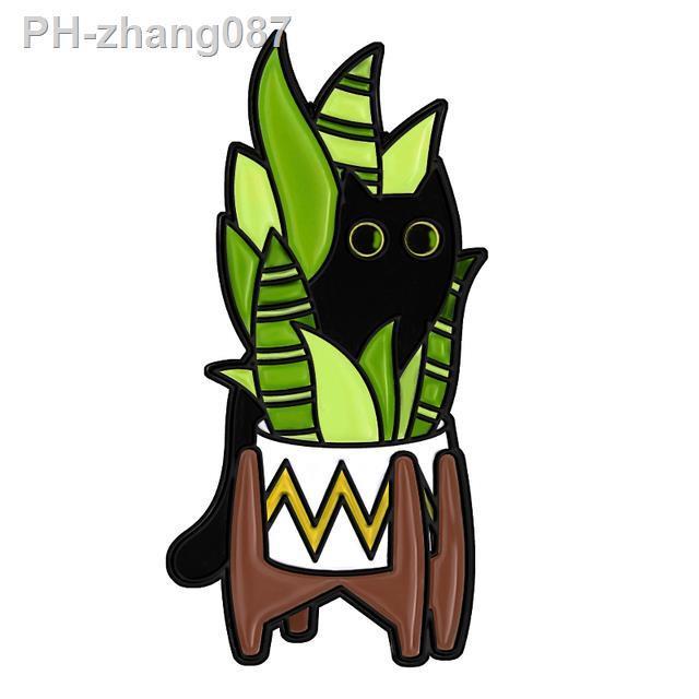 cats-in-plants-enamelpinscustomblack-cat-potted-plant-broocheslapelbadgesfun-animal-plantjewelrygiftforkidsfriends