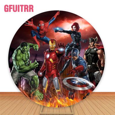 GFUITRR Super Hero Circle Photo Background Happy Birthday Photography Backdrop Personalized Poster Banner Party Decor Props
