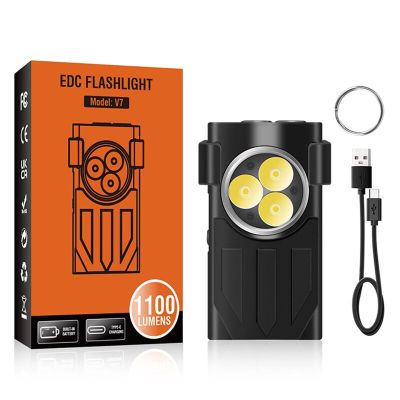 V7 EDC Flashlight 3*LED Keychain Flashlight MIni Torch Type-C Rechargeable Waterproof Keychain Magnet Lantern UV Light Rechargeable Flashlights
