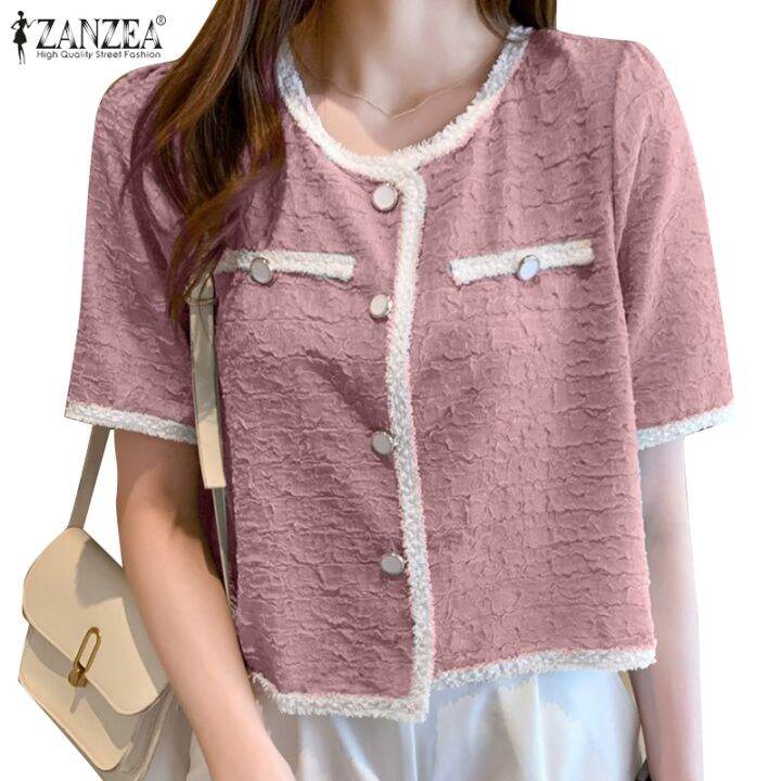 zanzea-เสื้อเชิ้ตแขนสั้น-ติดกระดุม-หรูหรา-สําหรับผู้หญิง-ใส่ไปทํางาน-สํานักงาน-912