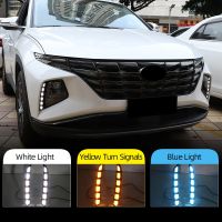 Lampu Jalan กลางวัน2ชิ้นสำหรับ Hyundai Tucson 2021 2022 LED DRL สัญญาณไฟเลี้ยวแบบไดนามิกไฟตัดหมอกเดย์ไลท์