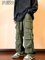 FEWQ Mens Cargo Pants 2023 Autumn Many Pockets Solid Color Hiphop Overalls Baggy Streetwear Loose High Street Trousers 24A562