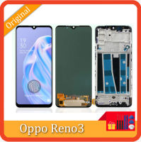 ชุดหน้าจอ CPH2043 Reno3 Oppo Reno 3สำหรับ A91 Oppo CPH2001 CPH2021จอแสดงผลแอลซีดีดิจิทัลหน้าจอสัมผัสพร้อมกรอบสำรอง