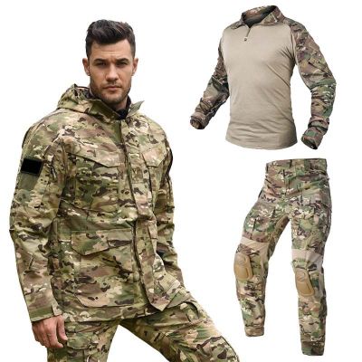 เสื้อแจ็คเก็ตยีนส์ทหาร + กางเกง + เสื้อเชิ๊ตผู้ชาย,ชุดทหารเสื้อกันลมเสื้อฮู้ดฝ้ายเสื้อโอเวอร์โค้ท