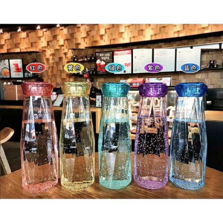 Glass Bottle Tumbler 500ml Creative diamond thick water cup Students