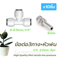 หัวพ่นหมอก 0.1 0.2 0.3 0.5 0.8mm ข้อต่อพร้อมหัวพ่น 10ชิ้น พ่นหมอก Mist Spray Nozzle Low pressure ถอดล้างได้ 2หุน 1/4 6.5mm RO interface