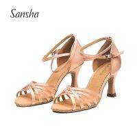 Sansha Women Satin Latin Dance Shoes 7.5CM Height Heel Leopard/Black/Red/Tan Salsa Tango Dancing Shoes For Girls Ladies BR31016S