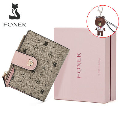 กระเป๋าสตางค์ผู้หญิง FOXER กระเป๋าสตางค์ผู้หญิงยางพีวีซีหนังเทียม Dompet Koin หรูหรากระเป๋าสตางค์ใบสั้นที่ถือบัตรสตรี